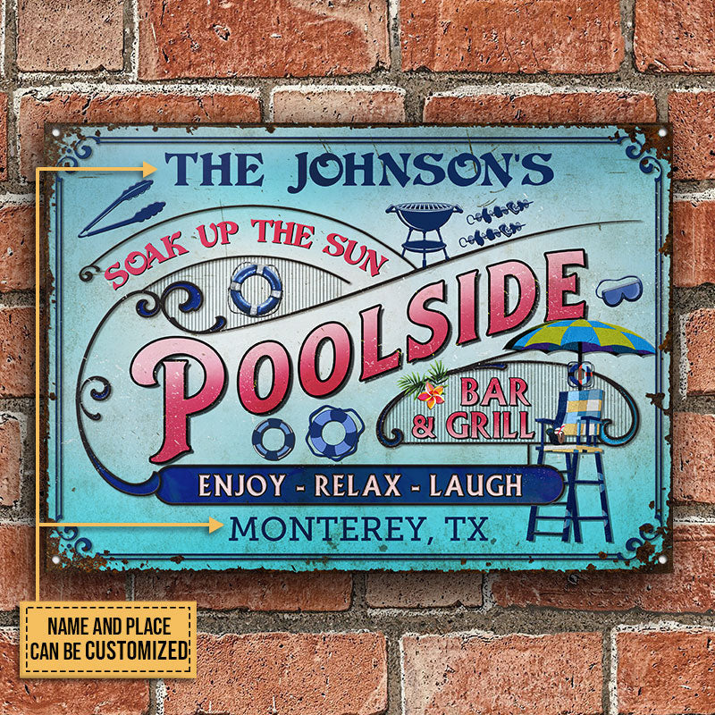 Personalized Pool Bar & Grill Pink And Blue Custom Metal Sign Home Decor