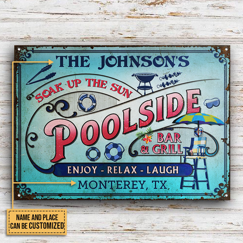 Personalized Pool Bar & Grill Pink And Blue Custom Metal Sign Home Decor