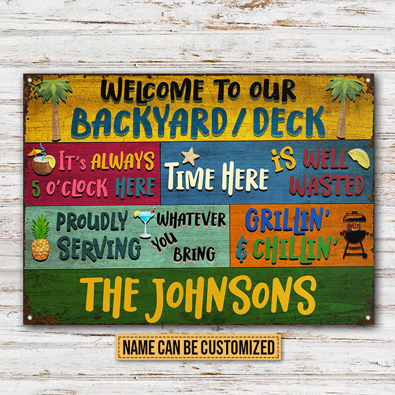 Backyard Deck Welcome Grillin And Chillin Custom, Outdoor Decorating Ideas Metal Sign Home Decor