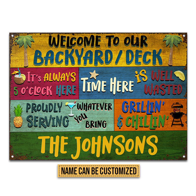 Backyard Deck Welcome Grillin And Chillin Custom, Outdoor Decorating Ideas Metal Sign Home Decor