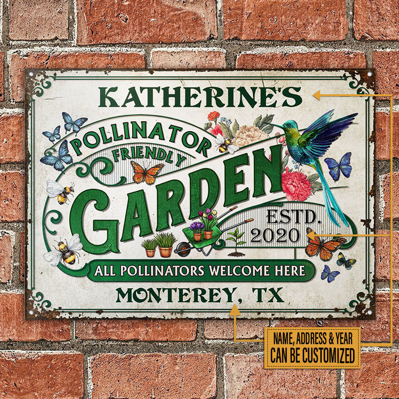 Personalized Garden Pollinator Friendly Welcome Custom Metal Sign Home Decor