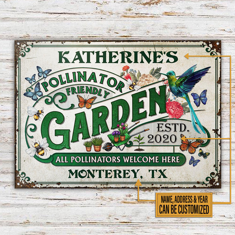 Personalized Garden Pollinator Friendly Welcome Custom Metal Sign Home Decor