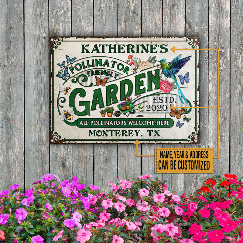 Personalized Garden Pollinator Friendly Welcome Custom Metal Sign Home Decor