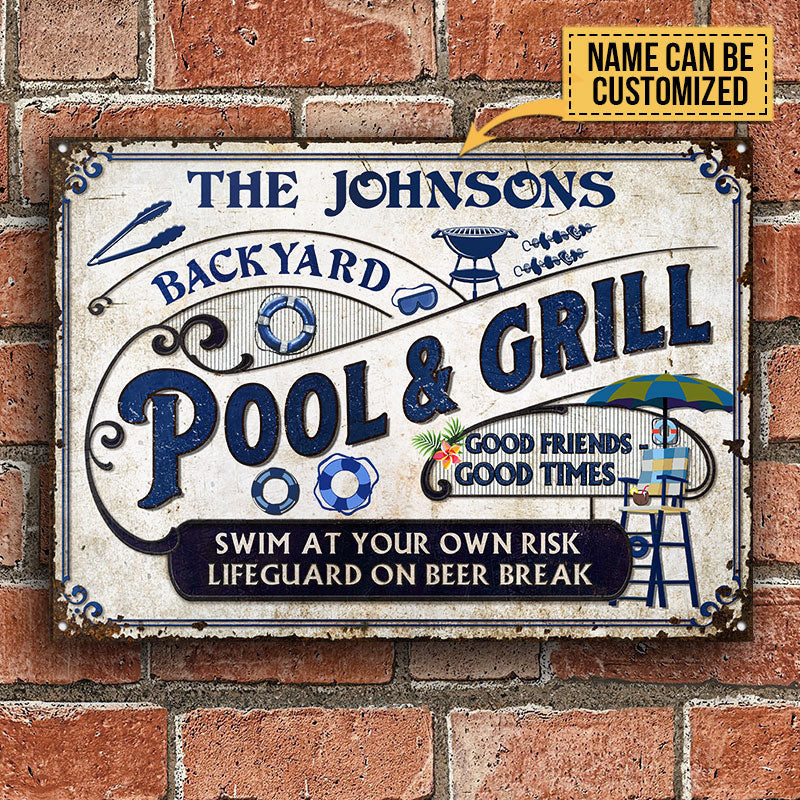 Personalized Pool Grilling Backyard At Your Own Risk Custom Metal Sign Home Decor