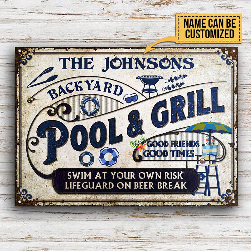 Personalized Pool Grilling Backyard At Your Own Risk Custom Metal Sign Home Decor