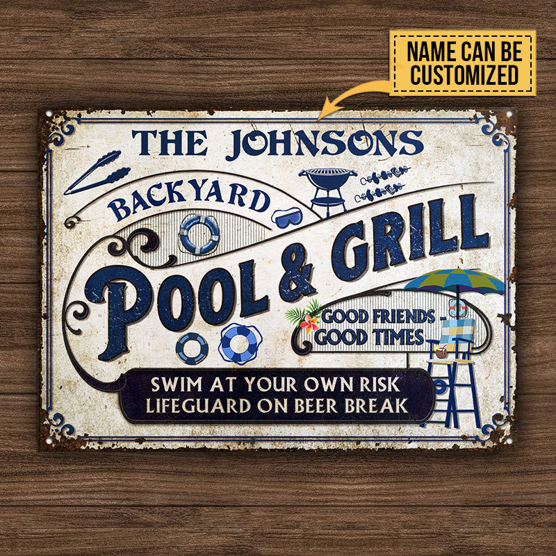 Personalized Pool Grilling Backyard At Your Own Risk Custom Metal Sign Home Decor