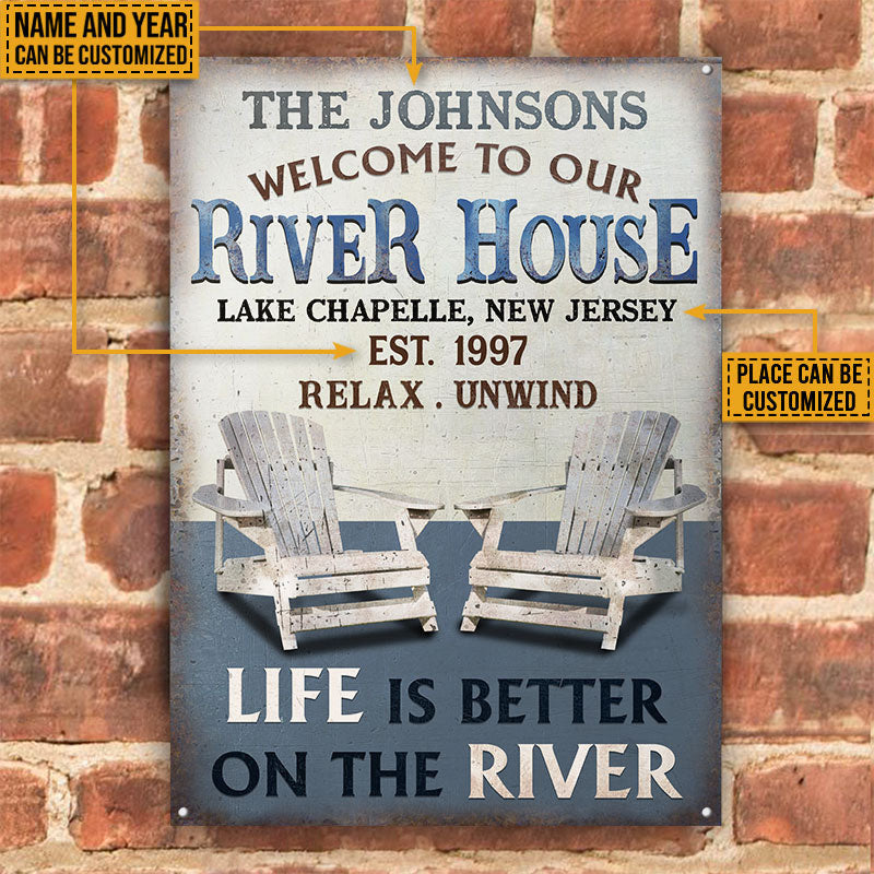 Personalized River House Vertical Life Is Better Custom Metal Sign Home Decor