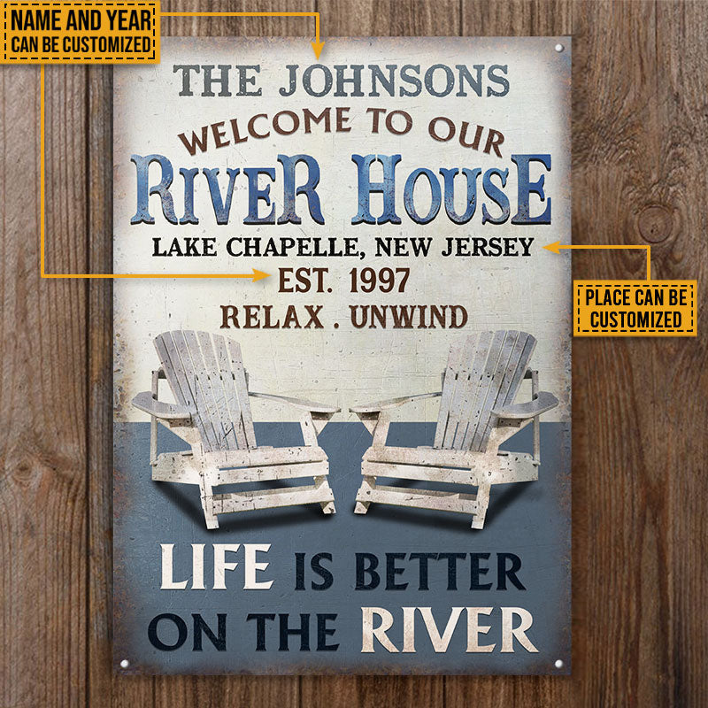 Personalized River House Vertical Life Is Better Custom Metal Sign Home Decor