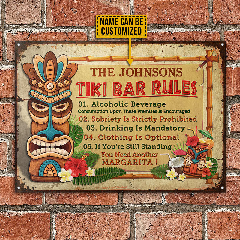 FE911 Personalized Tiki Bar Rules Custom Metal Sign Home Decor