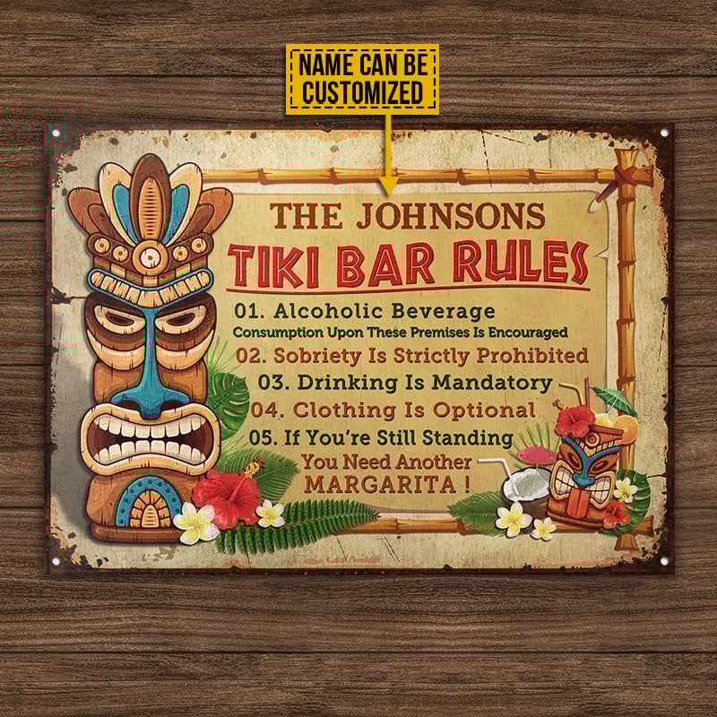 FE911 Personalized Tiki Bar Rules Custom Metal Sign Home Decor