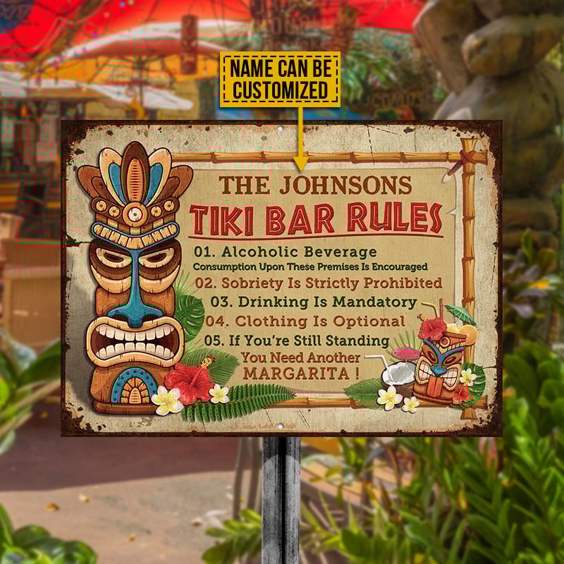 FE911 Personalized Tiki Bar Rules Custom Metal Sign Home Decor