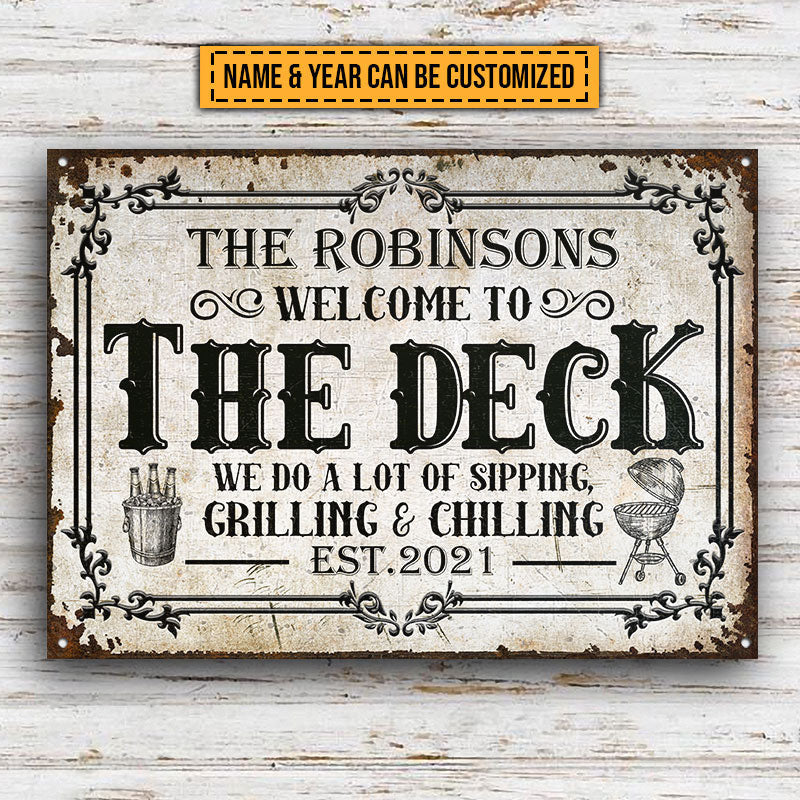FE911 Deck Sipping Grilling Chilling Custom Metal Sign Home Decor