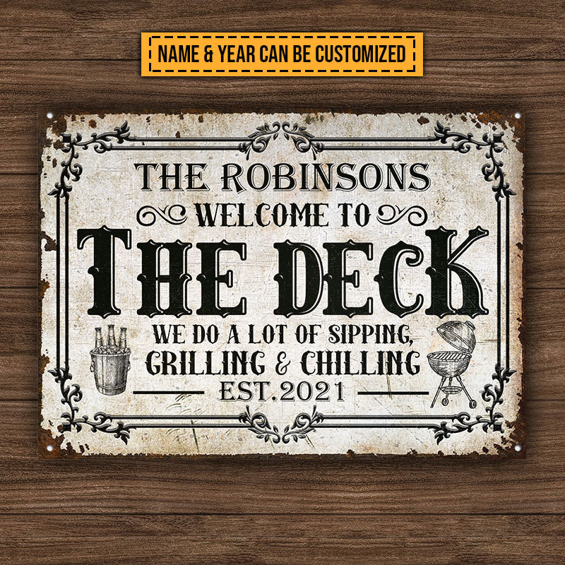 FE911 Deck Sipping Grilling Chilling Custom Metal Sign Home Decor