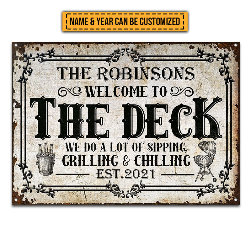 FE911 Deck Sipping Grilling Chilling Custom Metal Sign Home Decor