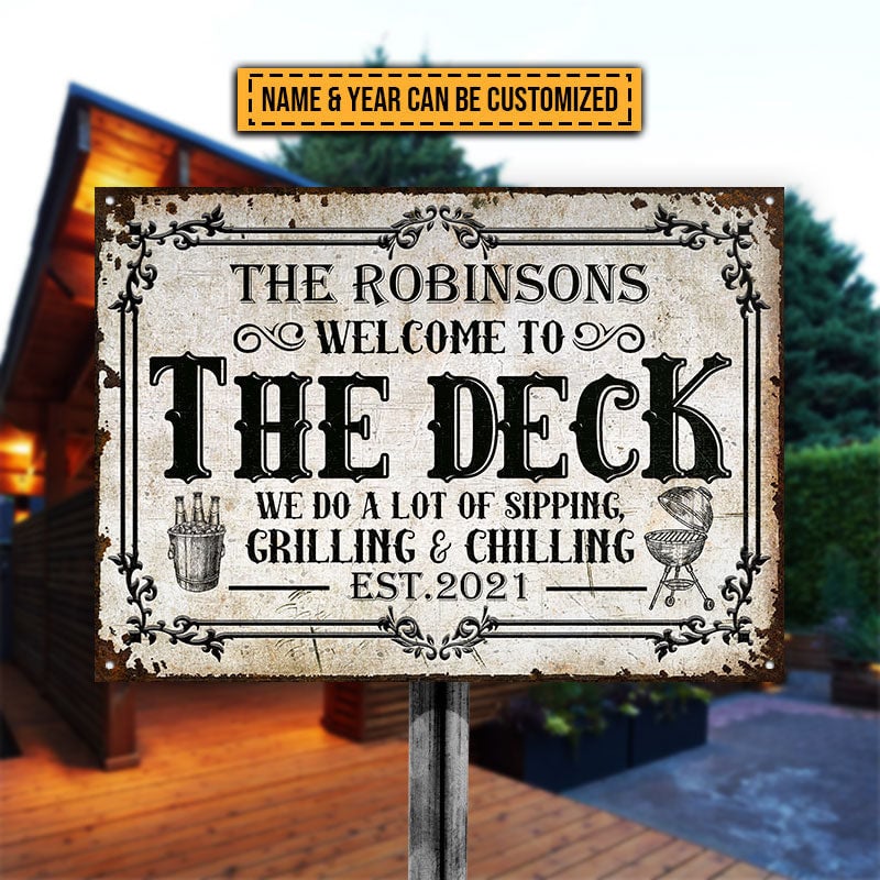 FE911 Deck Sipping Grilling Chilling Custom Metal Sign Home Decor