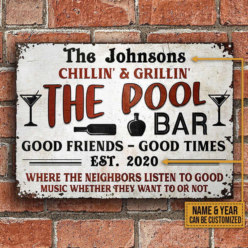 FE911 Personalized Pool Bar Chillin And Grillin Red Custom Metal Sign Home Decor