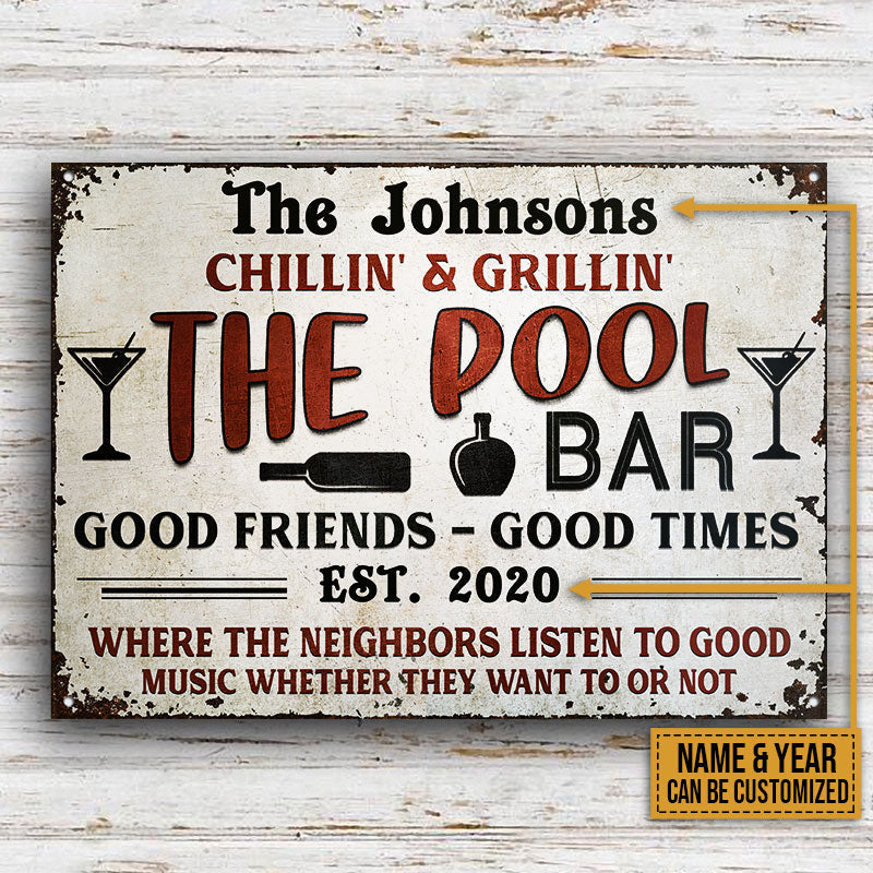 FE911 Personalized Pool Bar Chillin And Grillin Red Custom Metal Sign Home Decor