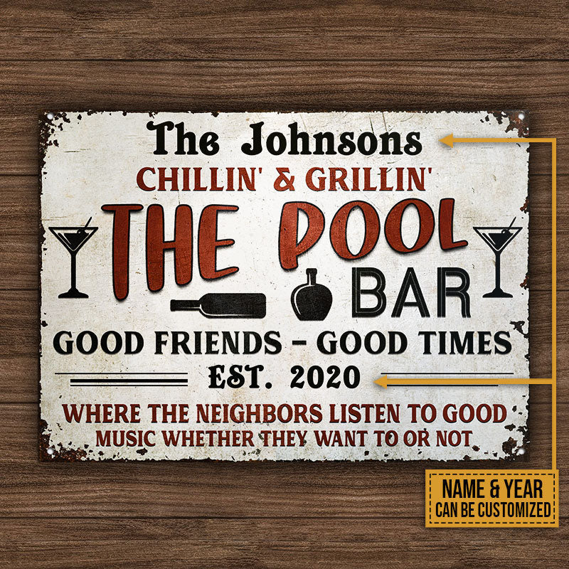 FE911 Personalized Pool Bar Chillin And Grillin Red Custom Metal Sign Home Decor