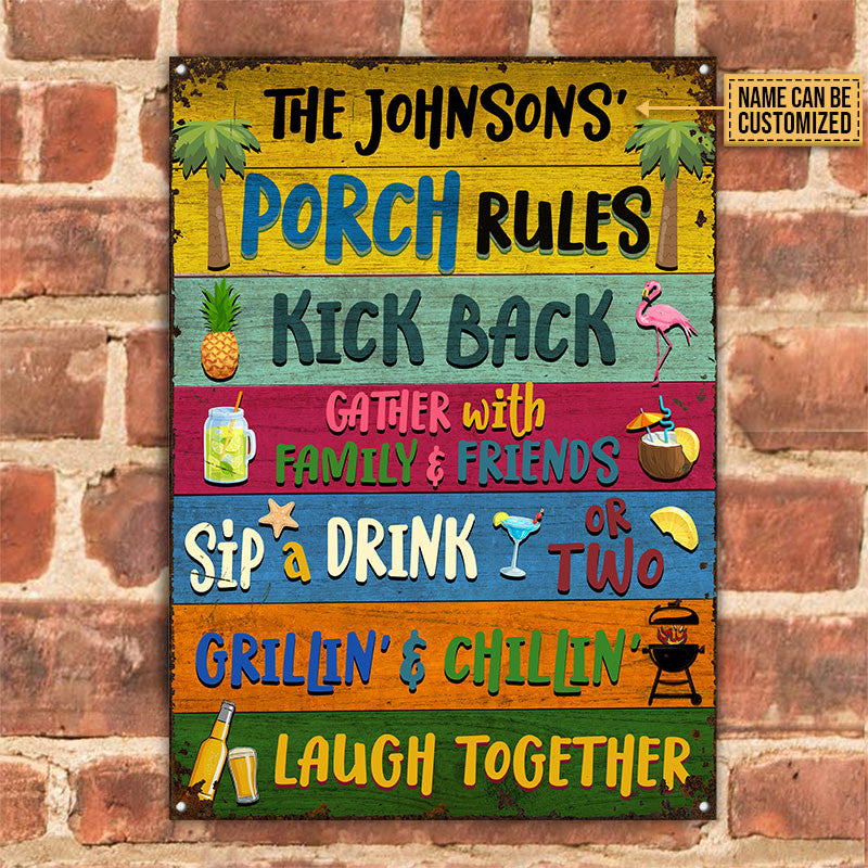 FE911 Personalized Porch Rules Kick Back Custom Metal Sign Home Decor