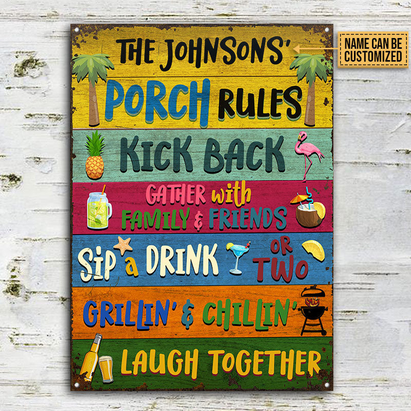 FE911 Personalized Porch Rules Kick Back Custom Metal Sign Home Decor