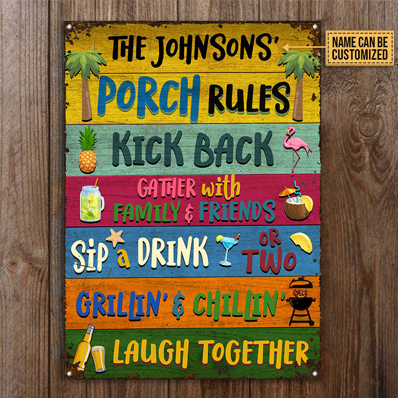 FE911 Personalized Porch Rules Kick Back Custom Metal Sign Home Decor