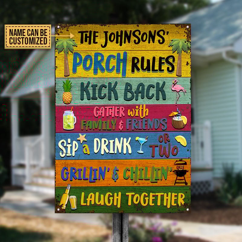 FE911 Personalized Porch Rules Kick Back Custom Metal Sign Home Decor