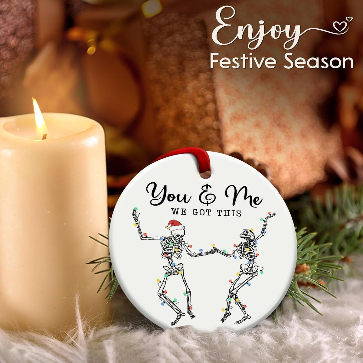 Couple, Xmas Hanging Ornaments, Dancing Skeleton Ornament on Christmas or Halloween, You & Me Gifts for Love and Friendship, Couple, or Soul Sisters