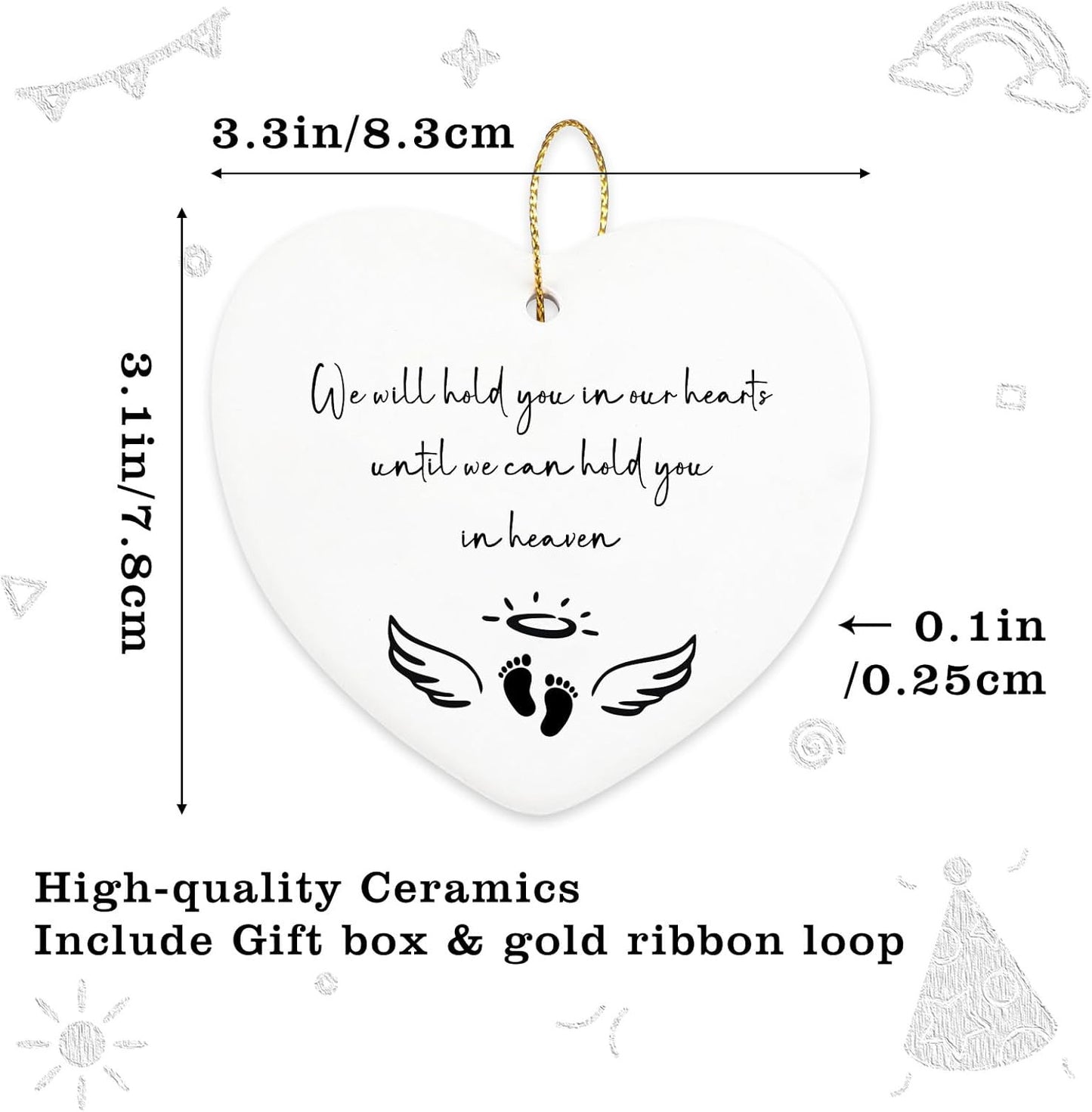 Baby Loss Gifts We Will Hold You in Our Hearts Hanging Ornament Angel Baby Memorial Gift Miscarriage Gifts for Mothers Loss of Baby Sympathy Gift Hialektur Christmas Ceramic Heart Keepsake