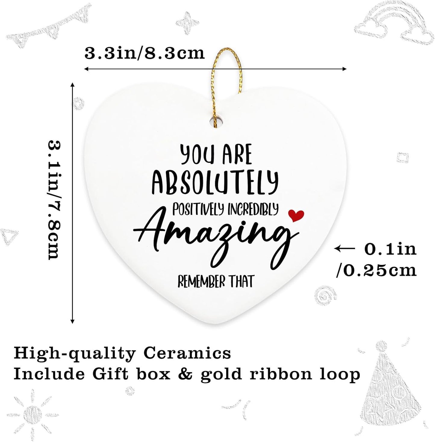 Inspirational Gifts for Women You are Amazing Hanging Ornament Ceramic Heart Keepsake Encouragement Appreciation Friendship Gifts for Coworkers Sister Thoughtful Birthday for Friends