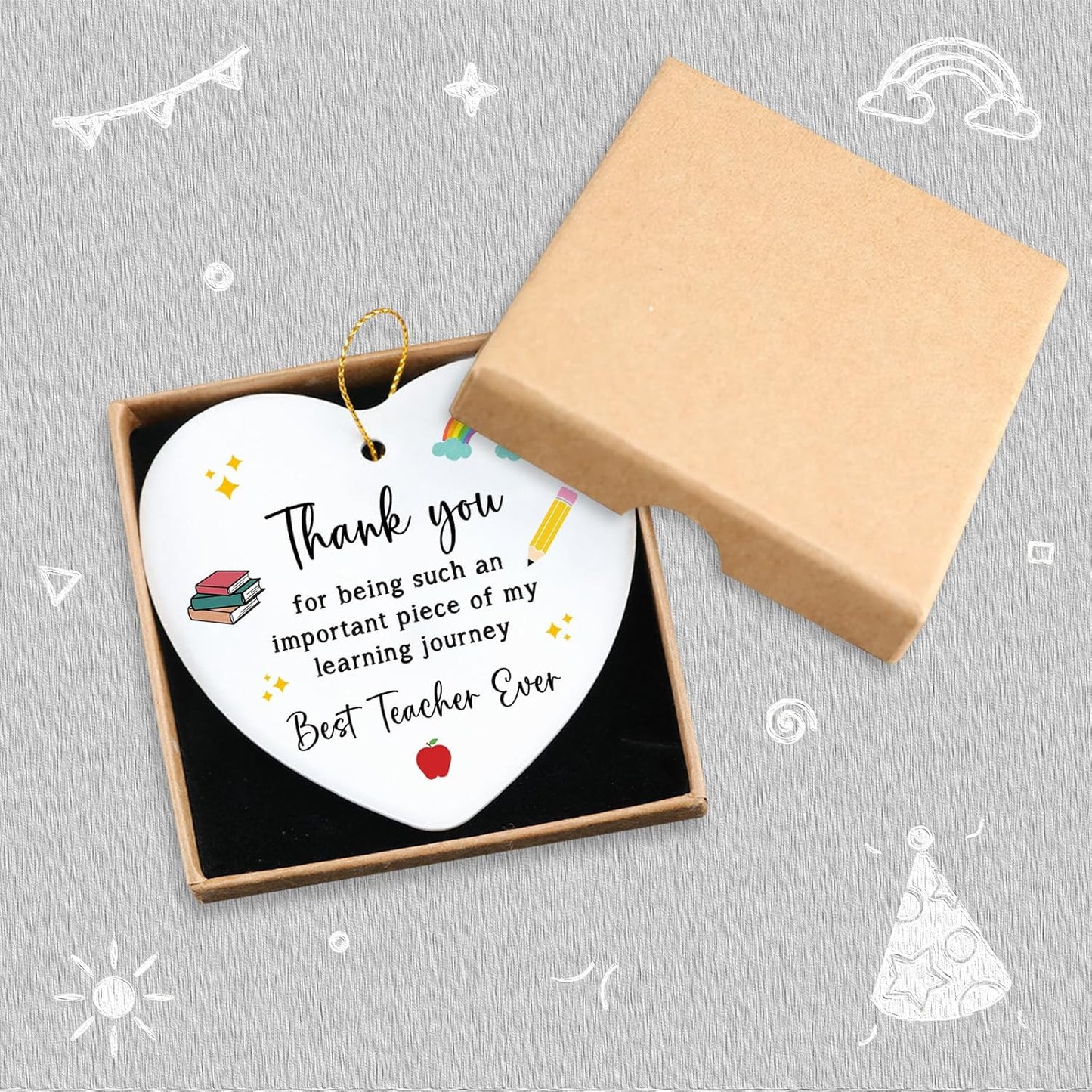 Teacher Appreciation Gifts Hanging Ornament Retirement Birthday End of Year Teacher Gifts for Women Men Thank You Gift for Teachers from Student Christmas Tree Ceramic Heart Keepsake