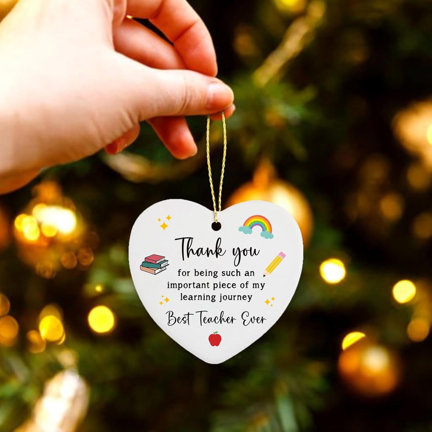 Teacher Appreciation Gifts Hanging Ornament Retirement Birthday End of Year Teacher Gifts for Women Men Thank You Gift for Teachers from Student Christmas Tree Ceramic Heart Keepsake