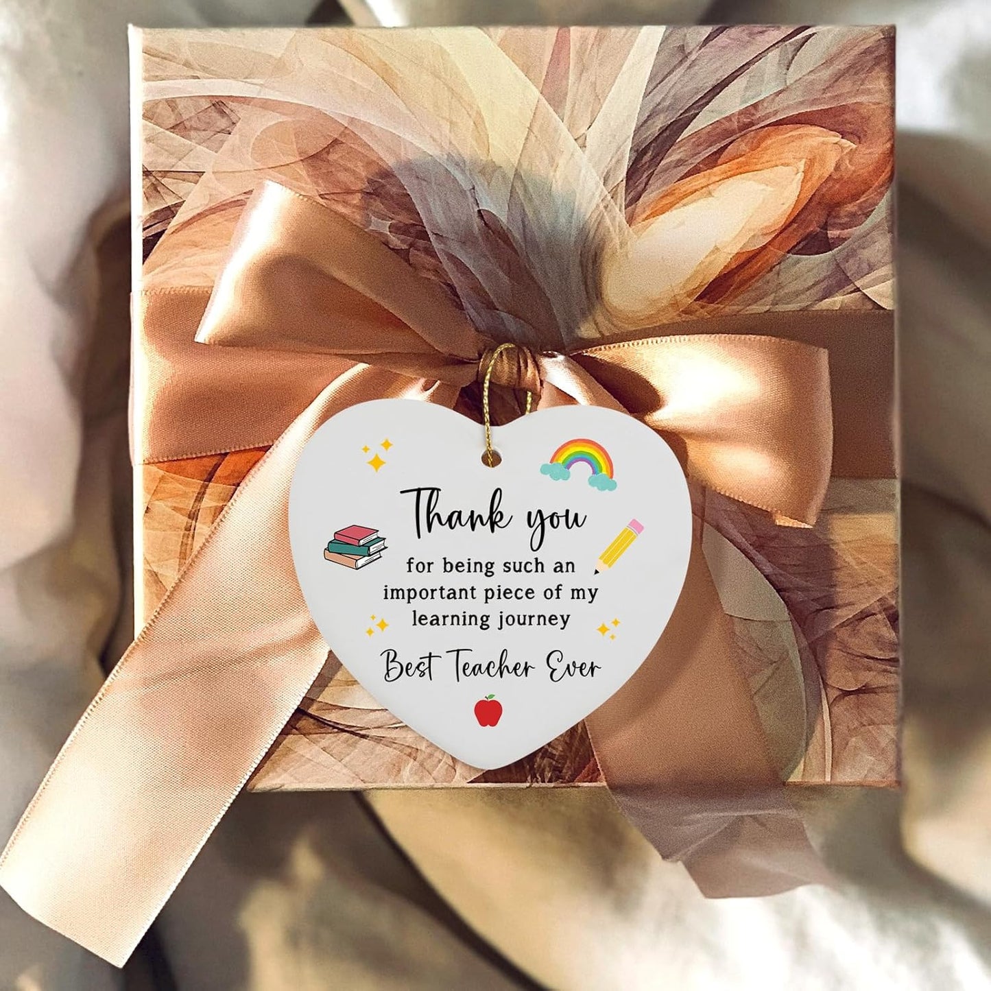 Teacher Appreciation Gifts Hanging Ornament Retirement Birthday End of Year Teacher Gifts for Women Men Thank You Gift for Teachers from Student Christmas Tree Ceramic Heart Keepsake