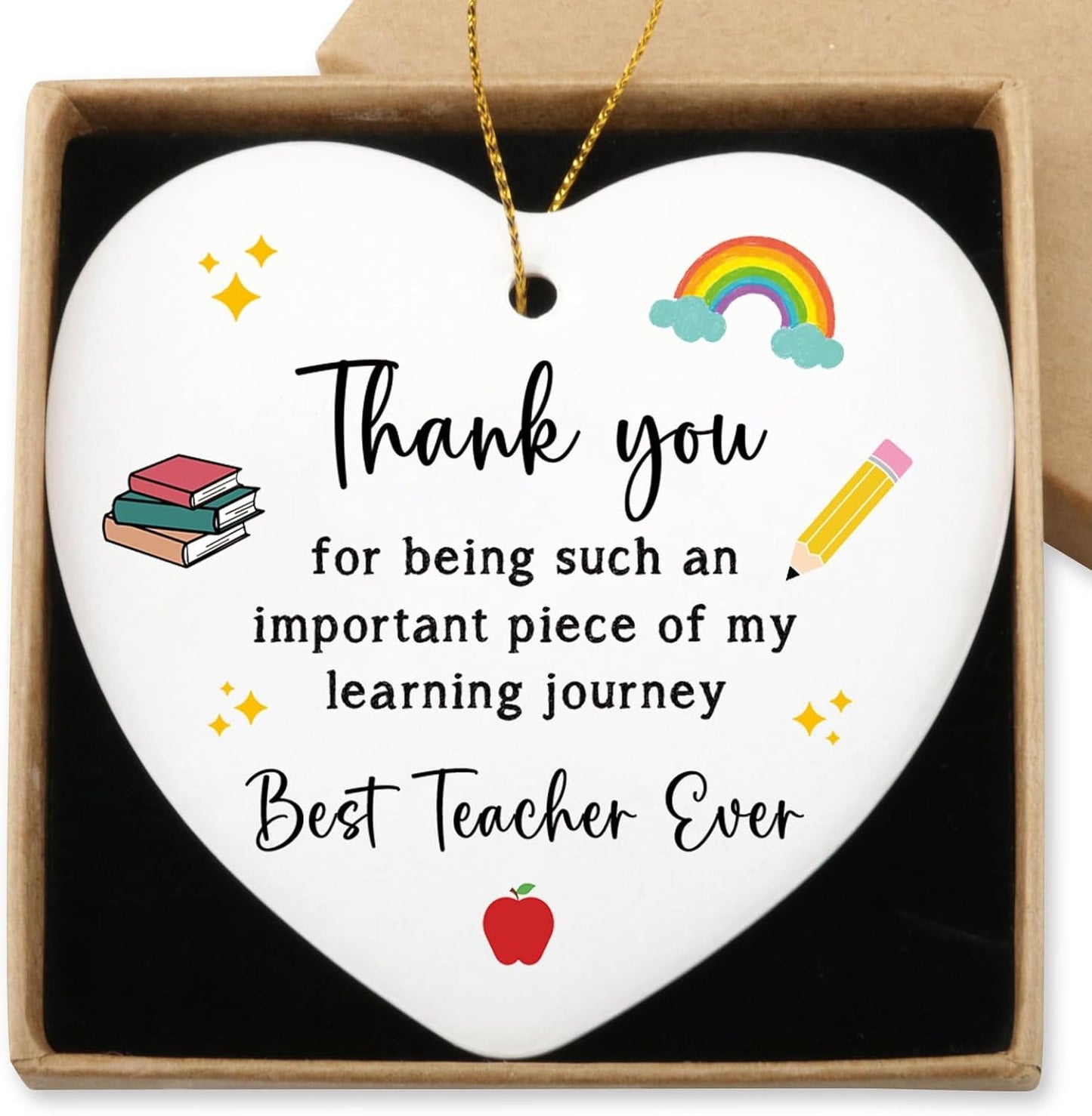 Teacher Appreciation Gifts Hanging Ornament Retirement Birthday End of Year Teacher Gifts for Women Men Thank You Gift for Teachers from Student Christmas Tree Ceramic Heart Keepsake