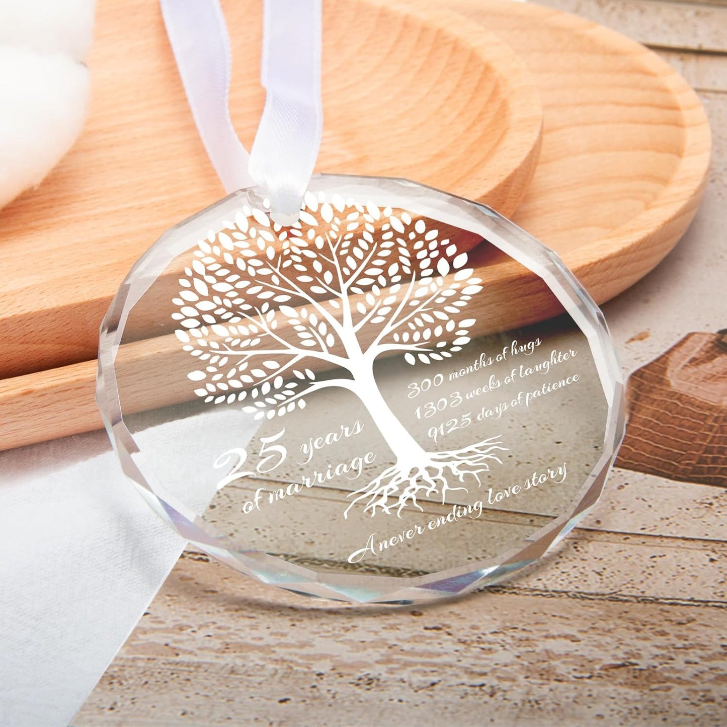 25th Wedding Anniversary Round Glass Ornament for Married Couples & Parents