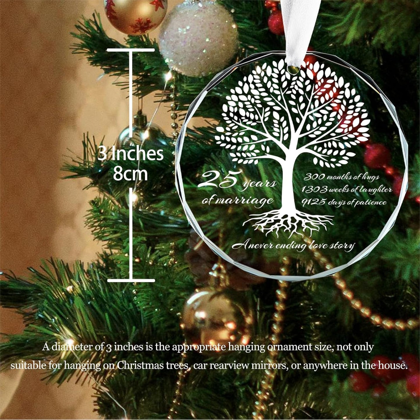 25th Wedding Anniversary Round Glass Ornament for Married Couples & Parents