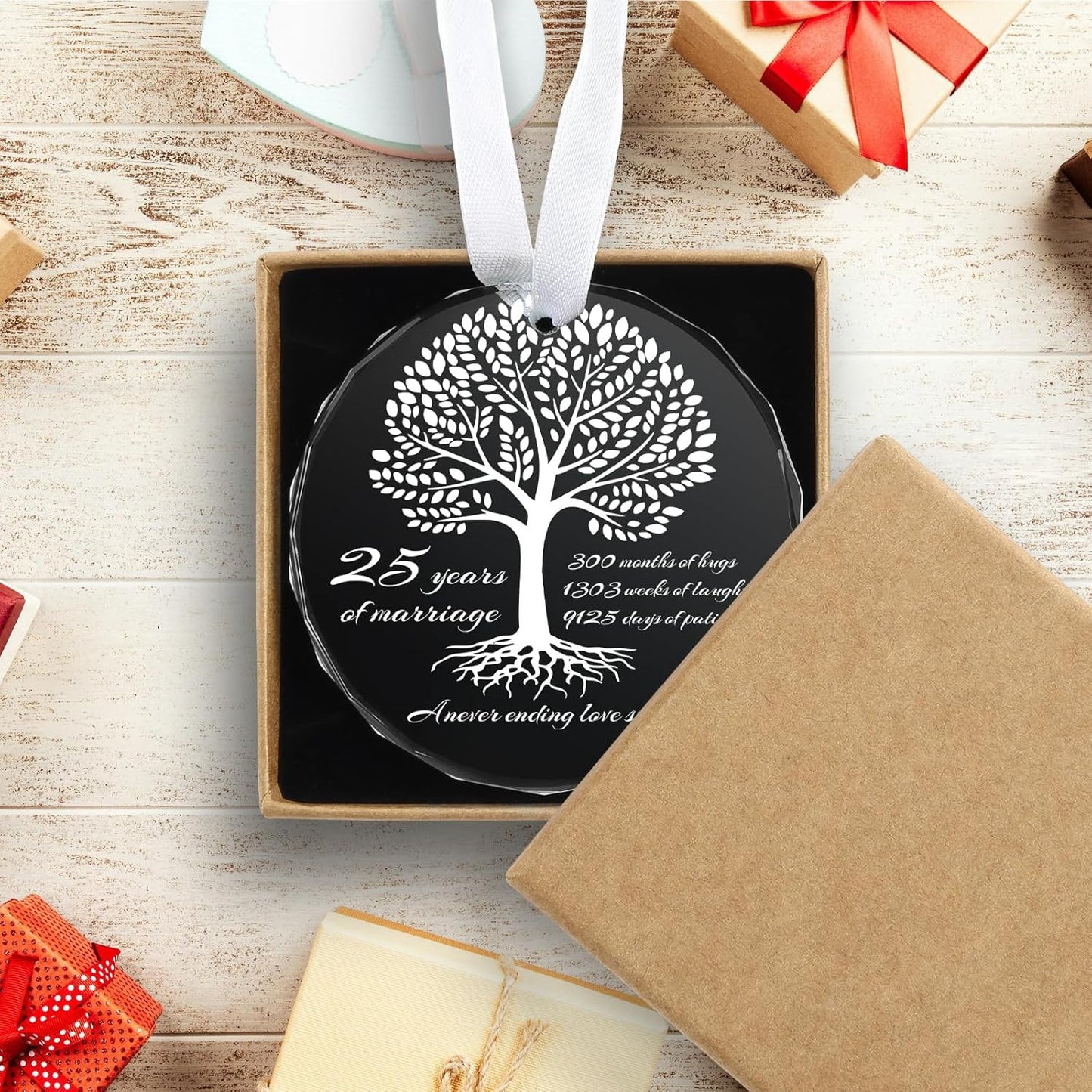25th Wedding Anniversary Round Glass Ornament for Married Couples & Parents