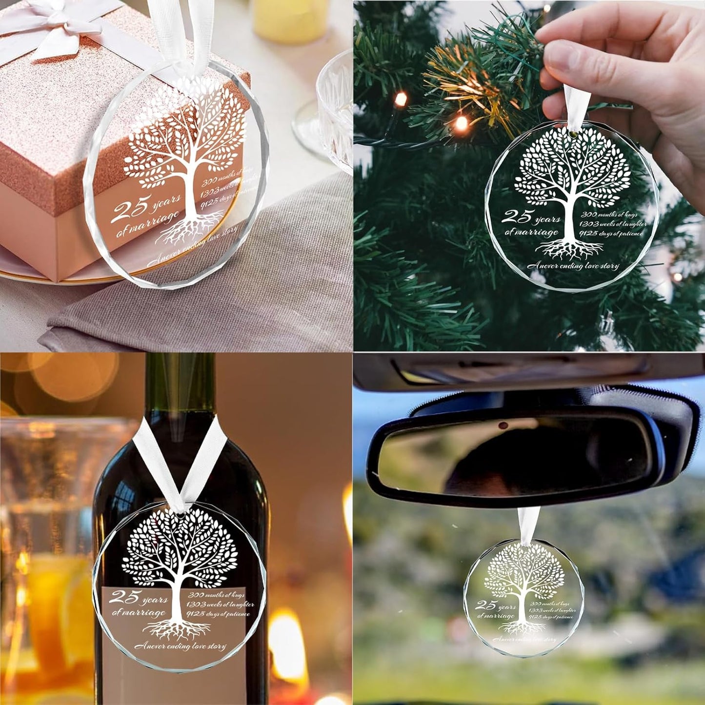 25th Wedding Anniversary Round Glass Ornament for Married Couples & Parents