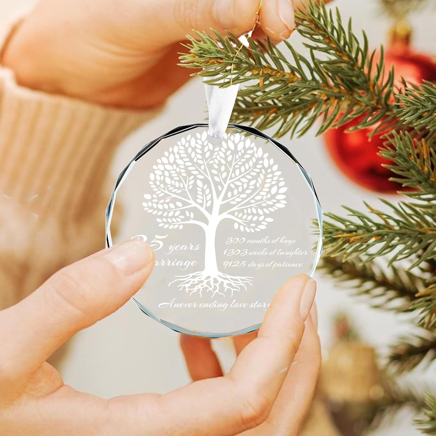 25th Wedding Anniversary Round Glass Ornament for Married Couples & Parents