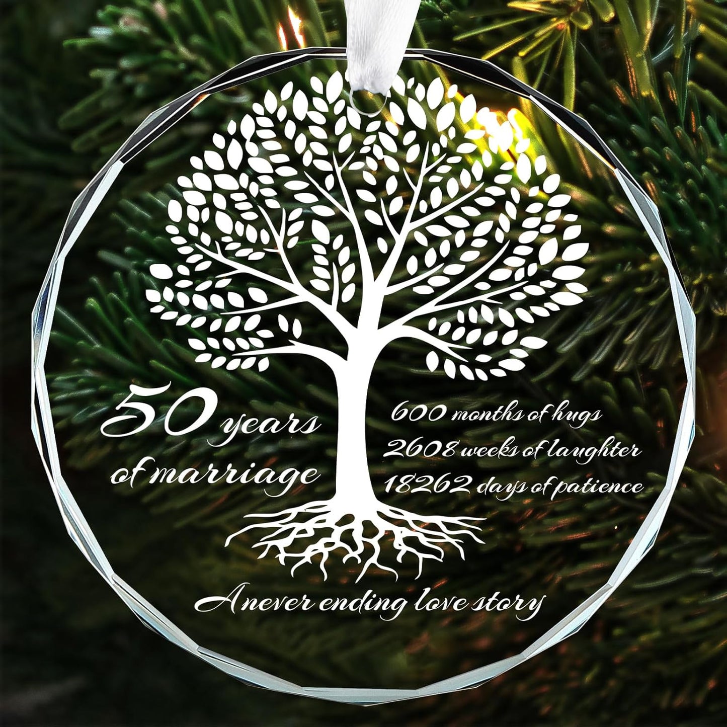 25th Wedding Anniversary Round Glass Ornament for Married Couples & Parents