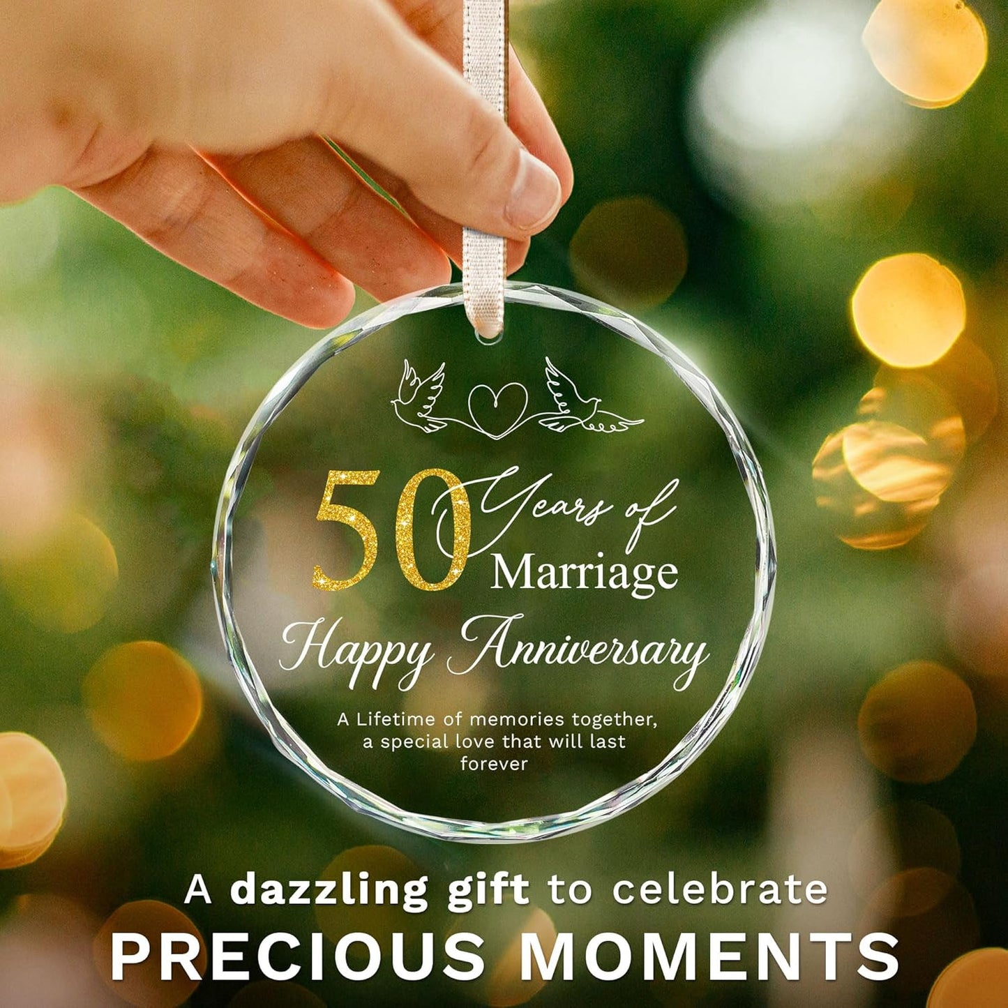 50th Anniversary Wedding Gifts for Couple - 50 Year Anniversary Wedding Gift Ideas for Parents, Husband, Wife, Her, Him - Best 50th Decoration Glass Ornament