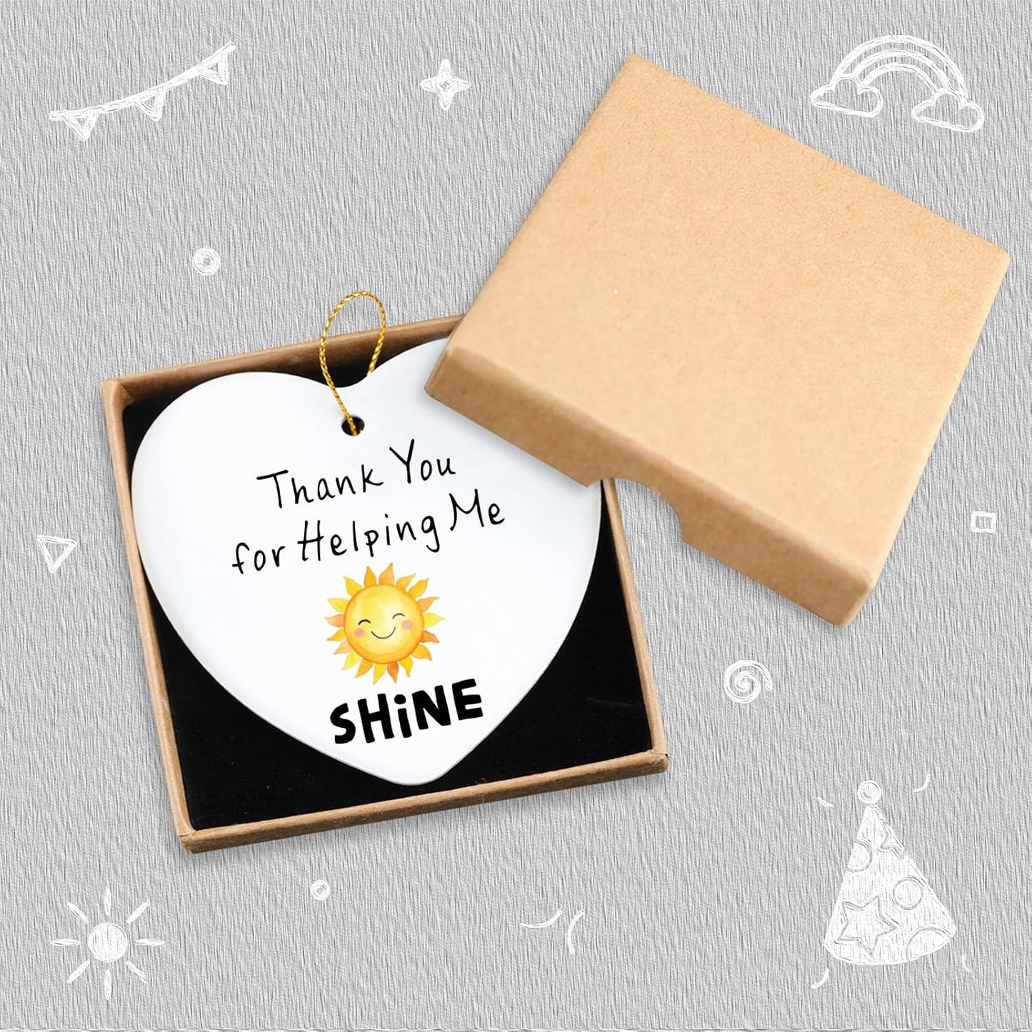 Thank You for Helping Me Shine Appreciation Gifts for Women Men Hanging Ornament Thank You Gifts for Coworkers Boss Teachers Counselor Friends Thanksgiving Christmas Ceramic Heart Keepsake