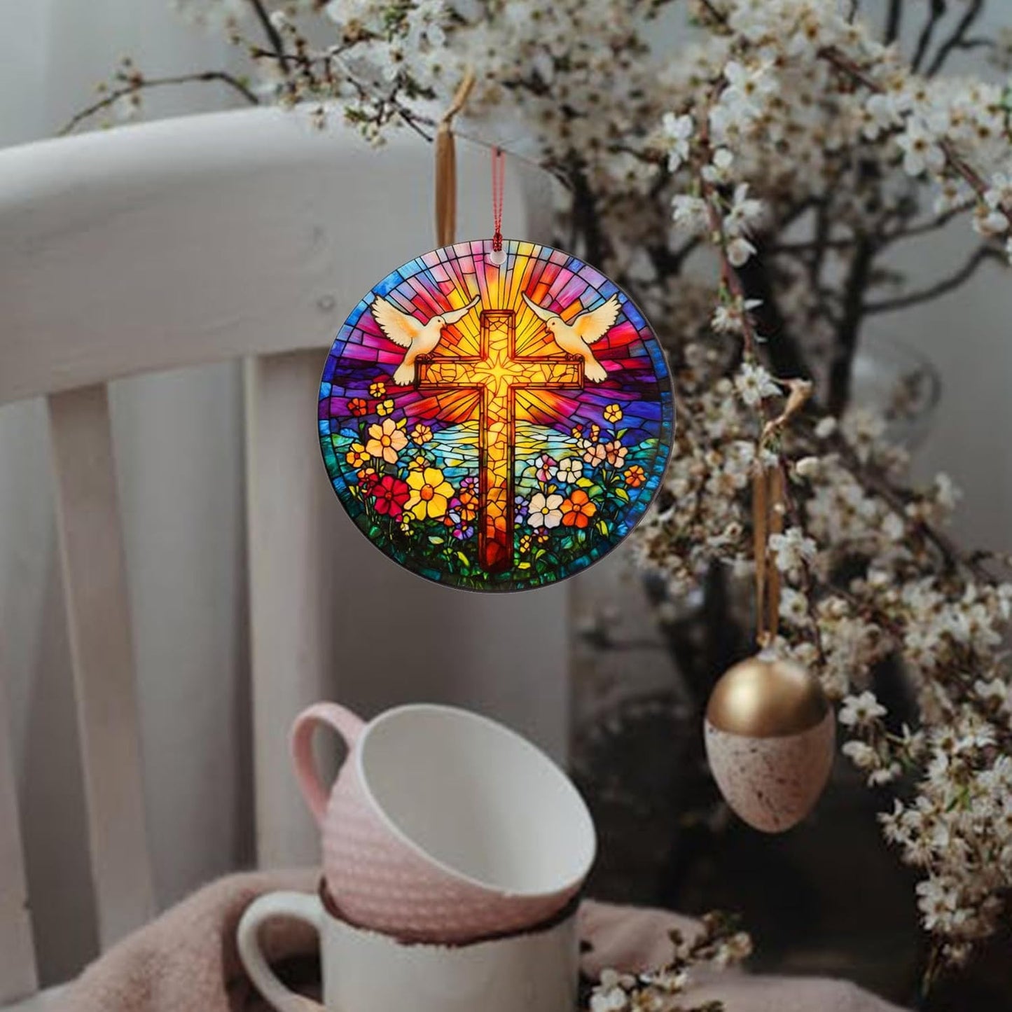 Cross Ornaments for Christmas Tree Suncatcher Effect, Christian Christmas Ornaments, Christian Gifts, Religious Gifts for Women, Jesus Christmas Decorations, Christian Christmas Decorations