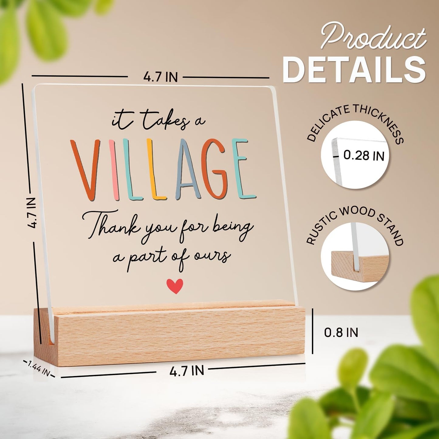 Thank You Gifts for Women - Teacher Appreciation Gifts - Appreciation Gift for Coworker Employee Daycare Provider Nanny Babysiter - It Takes a Village Plaque - Christmas Acrylic Sign