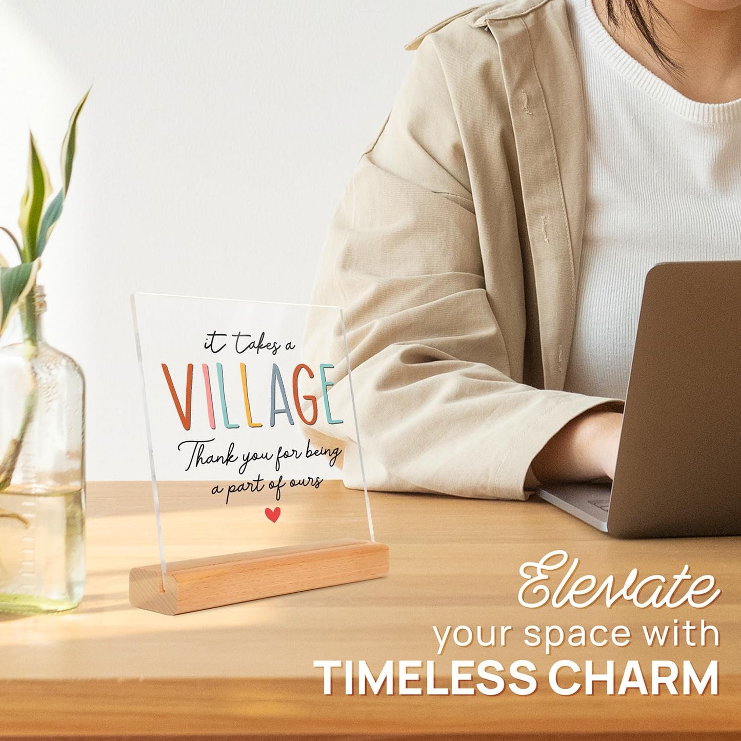 Thank You Gifts for Women - Teacher Appreciation Gifts - Appreciation Gift for Coworker Employee Daycare Provider Nanny Babysiter - It Takes a Village Plaque - Christmas Acrylic Sign