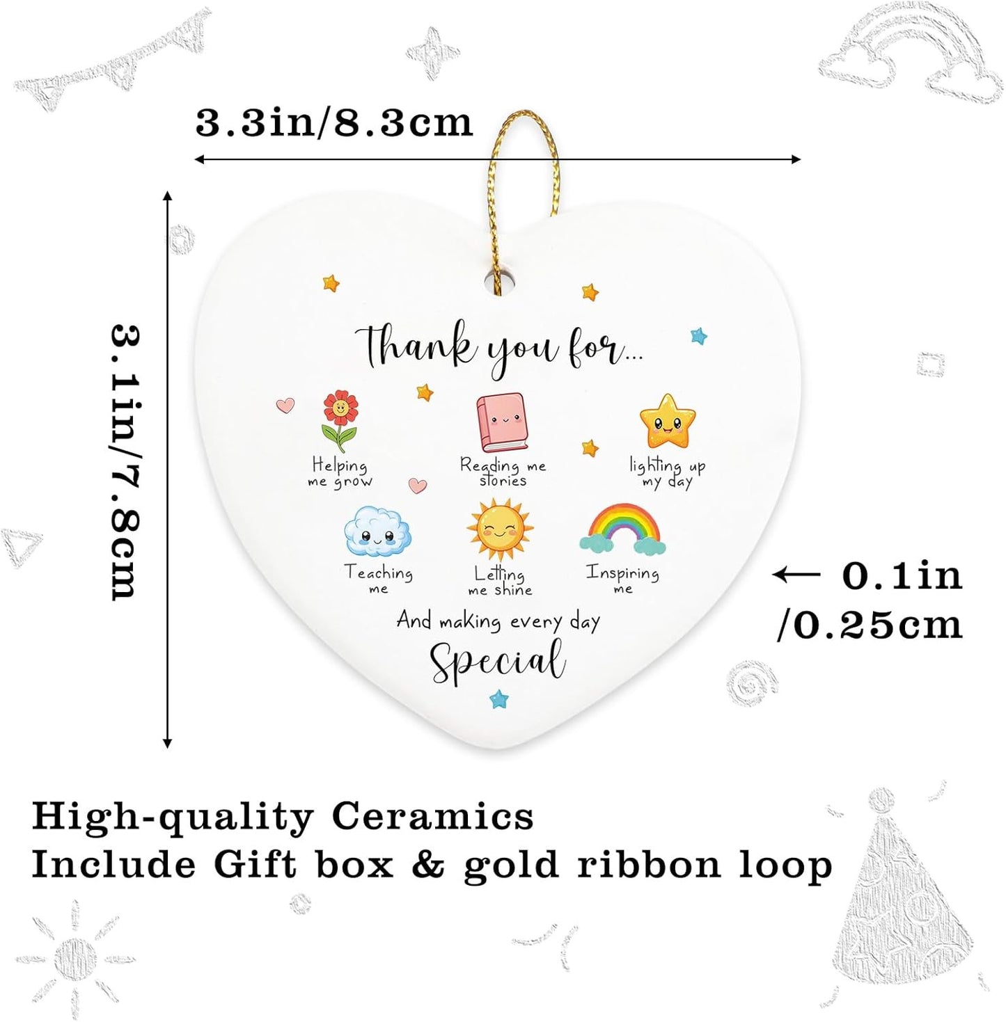Teacher Gifts for Women Men Hanging Ornament Teacher Appreciation Gifts for Daycare Preschool Teachers Best Teachers Gift Birthday Christmas Tree Ceramic Heart Keepsake