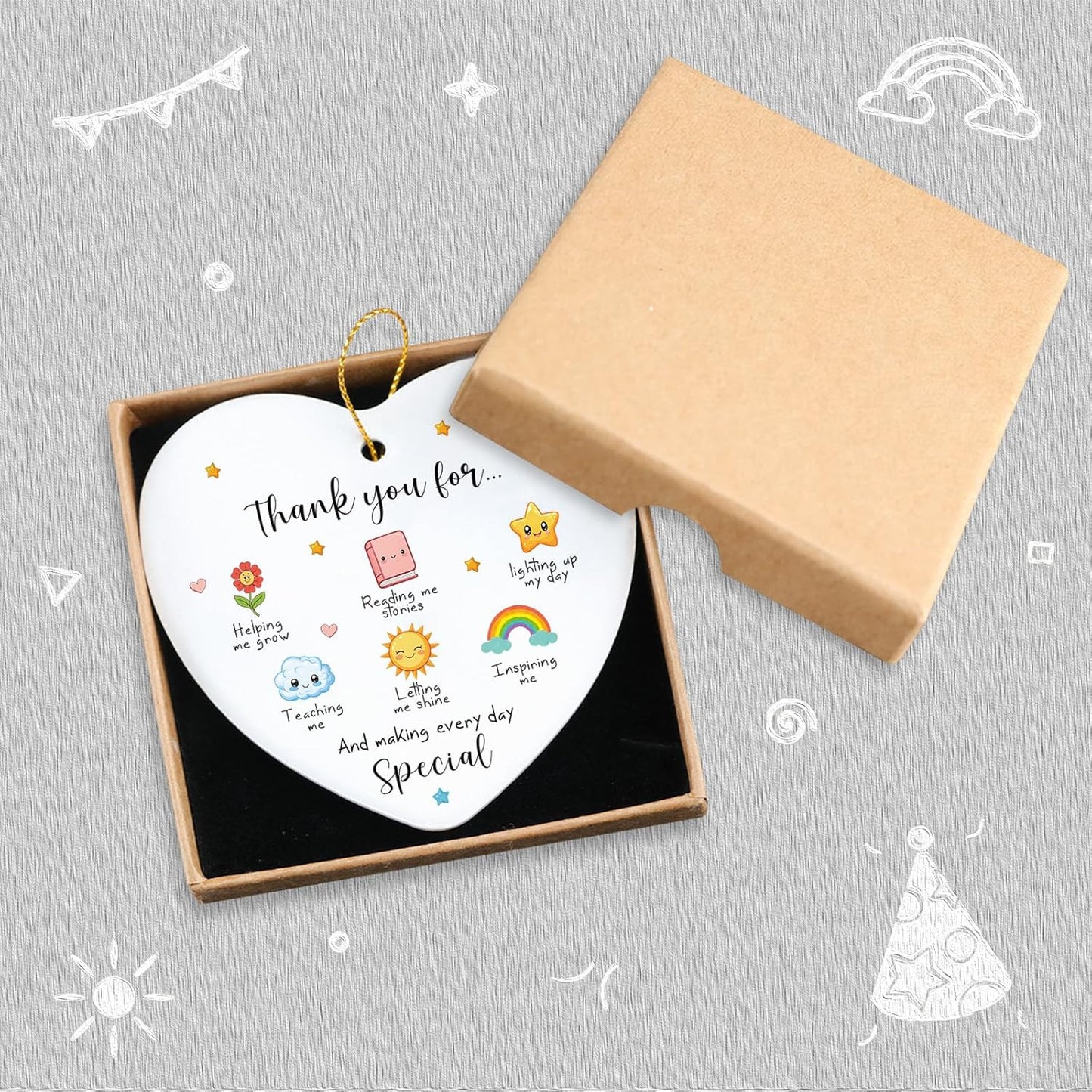 Teacher Gifts for Women Men Hanging Ornament Teacher Appreciation Gifts for Daycare Preschool Teachers Best Teachers Gift Birthday Christmas Tree Ceramic Heart Keepsake