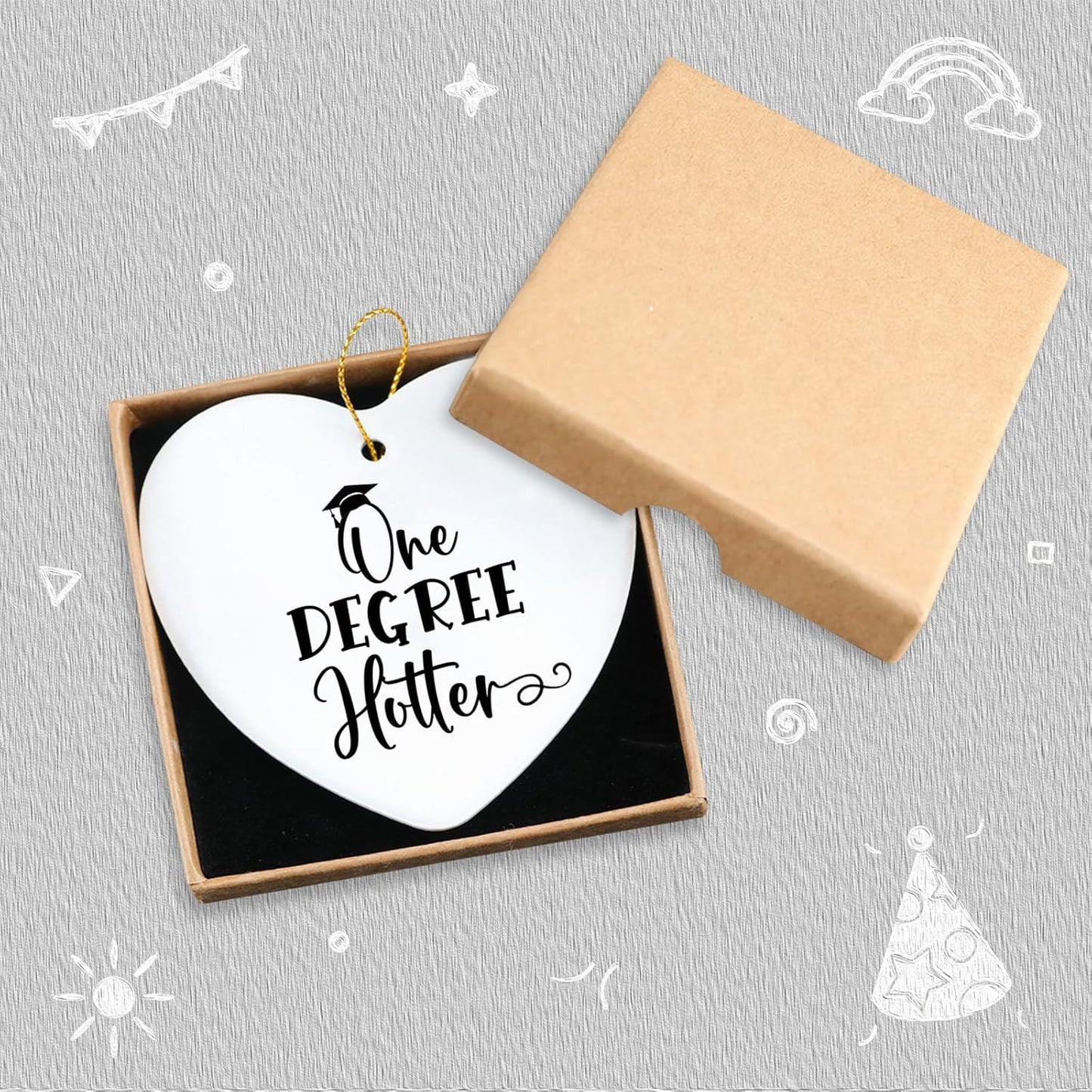 College Graduation Gifts One Degree Hotter Hanging Ornament Master Degree Phd Law School Graduation Gifts for Her Him Christmas Tree Ceramic Heart Keepsake