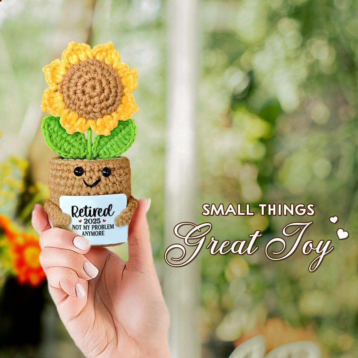 Retirement Gift for Woman, Handmade Mini Sunflower Crochet with "Retired 2025 Not My Problem Anymore" Card, Cute Funny Retirement Decoration for Women, Teachers, Coworkers, Nurses