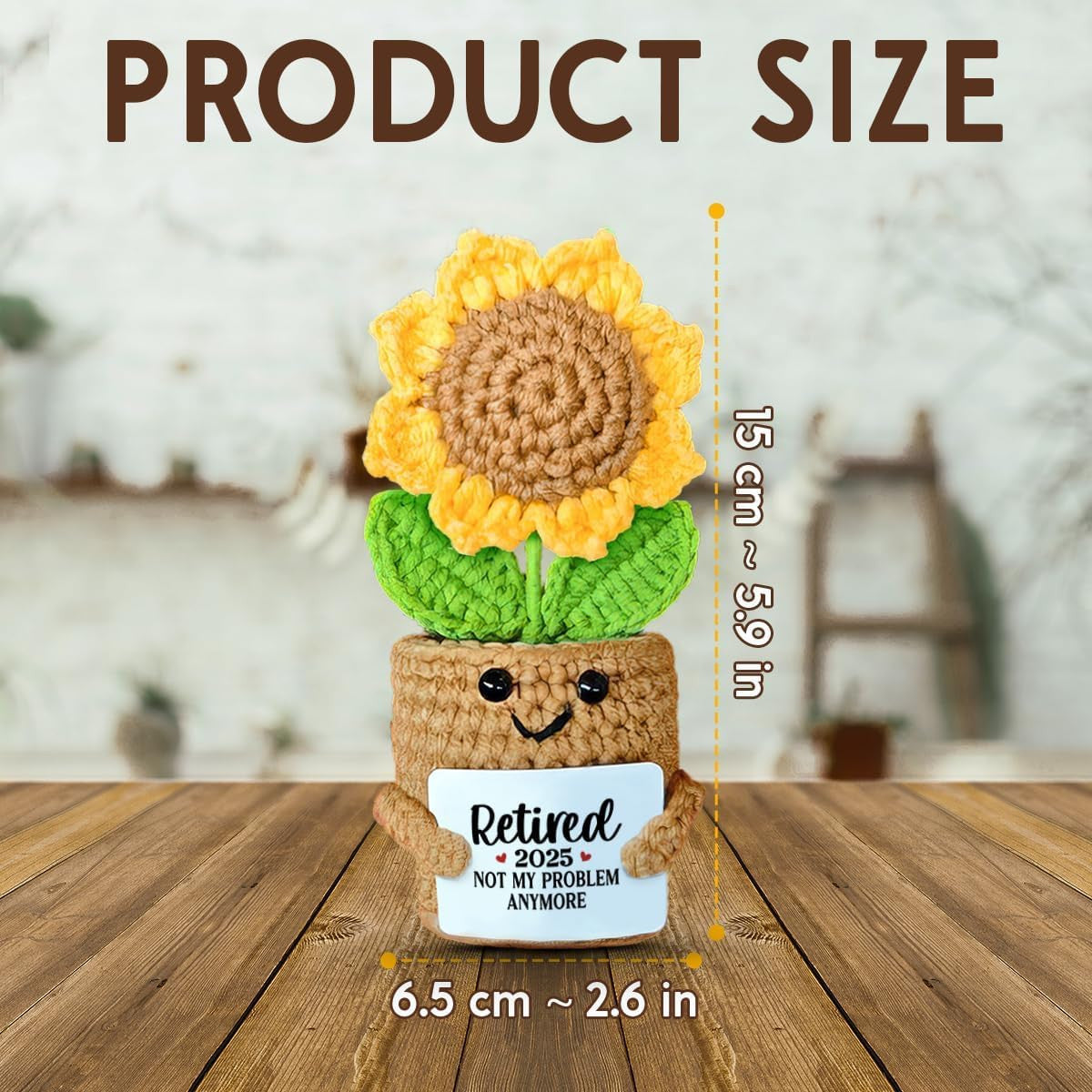 Retirement Gift for Woman, Handmade Mini Sunflower Crochet with "Retired 2025 Not My Problem Anymore" Card, Cute Funny Retirement Decoration for Women, Teachers, Coworkers, Nurses