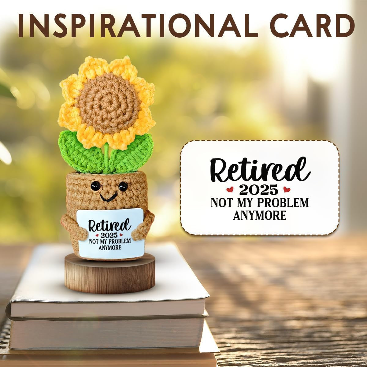 Retirement Gift for Woman, Handmade Mini Sunflower Crochet with "Retired 2025 Not My Problem Anymore" Card, Cute Funny Retirement Decoration for Women, Teachers, Coworkers, Nurses